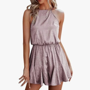 Loose fitting Satin Leopard Print halter top
Shorts Romper cream color. Small